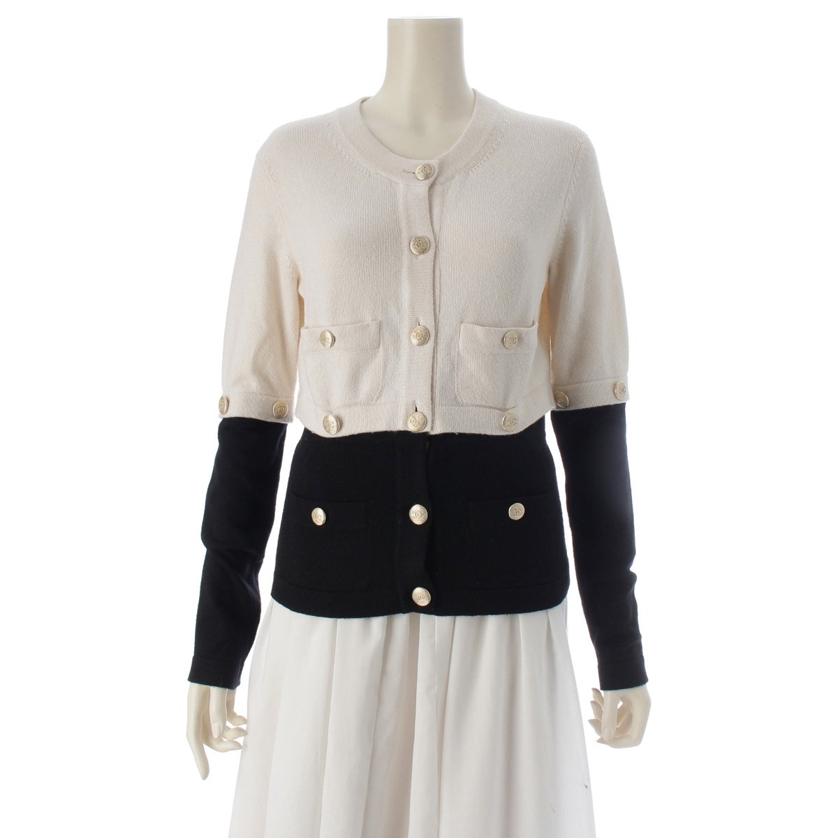CHANEL cashmere cardigan tops P72780 Ivory black 34