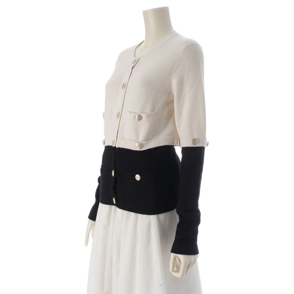 CHANEL cashmere cardigan tops P72780 Ivory black 34