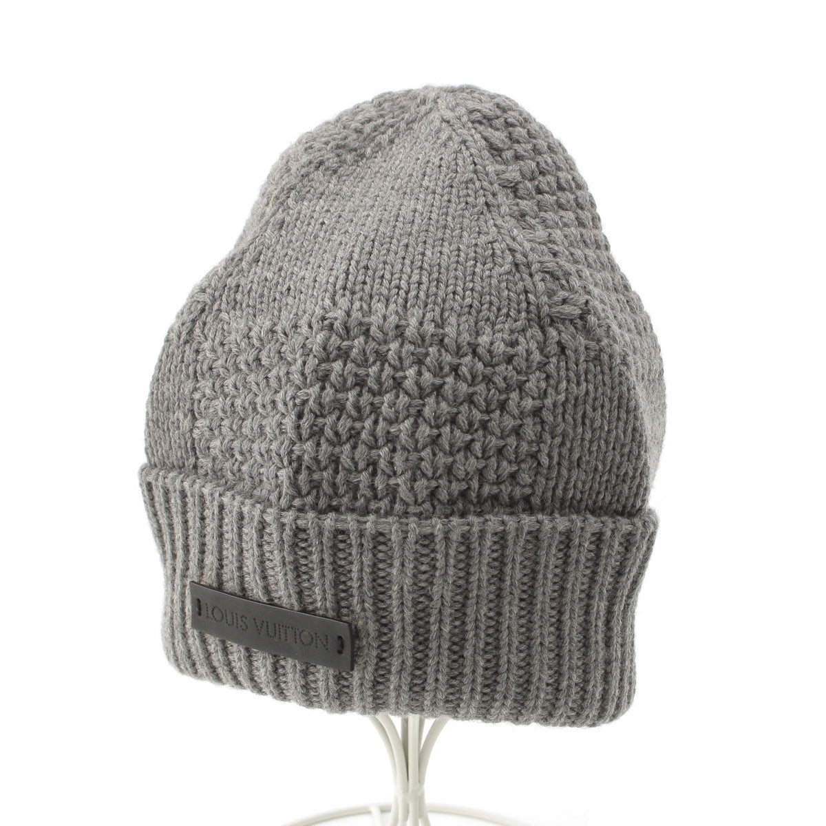 LOUIS VUITTON Damier Leather Patch Knit cap hat 402775 gray