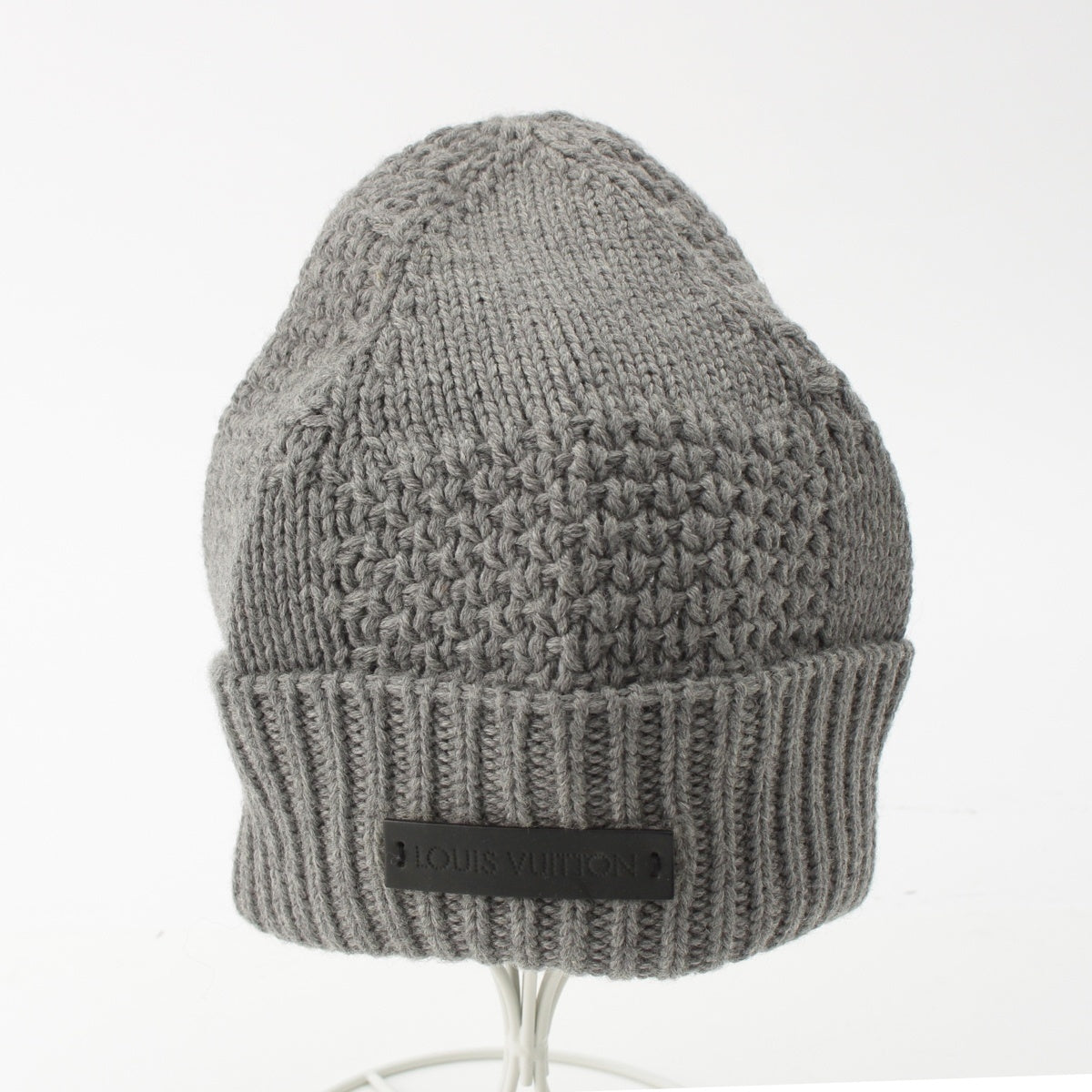 LOUIS VUITTON Damier Leather Patch Knit cap hat 402775 gray