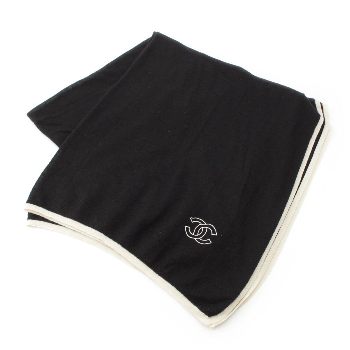 CHANEL cashmere COCO Mark large format Scarf Stall black