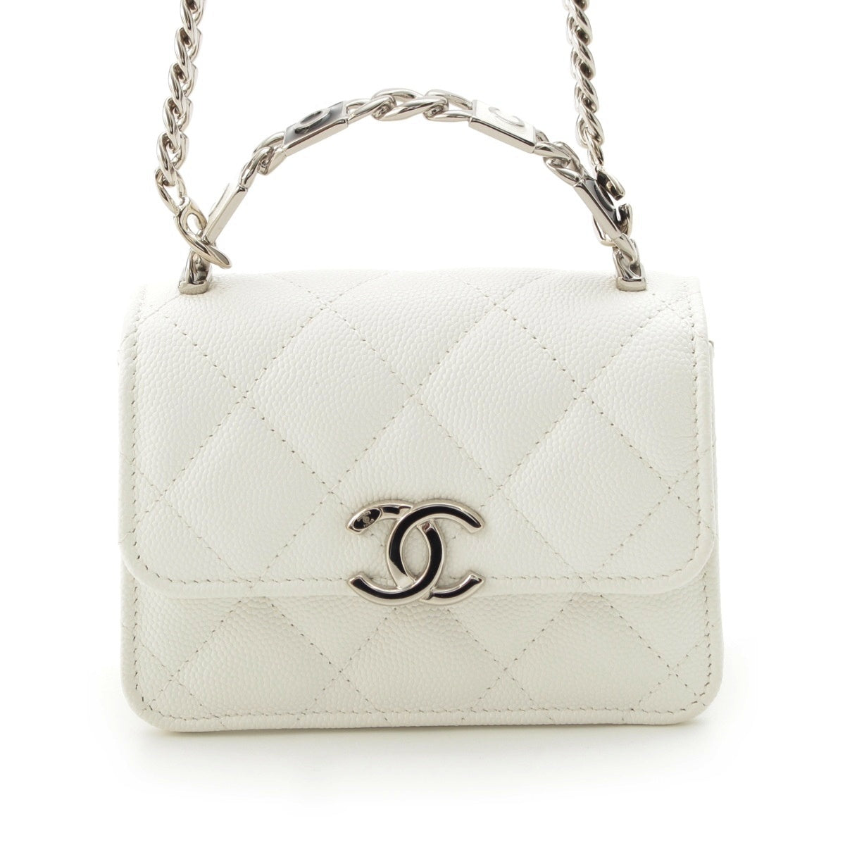 CHANEL Caviar skin Metal top handle 2-way mini chain shoulder bag Handbag AP2758 white