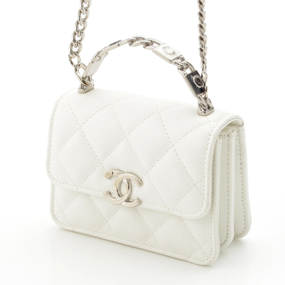 CHANEL Caviar skin Metal top handle 2-way mini chain shoulder bag Handbag AP2758 white