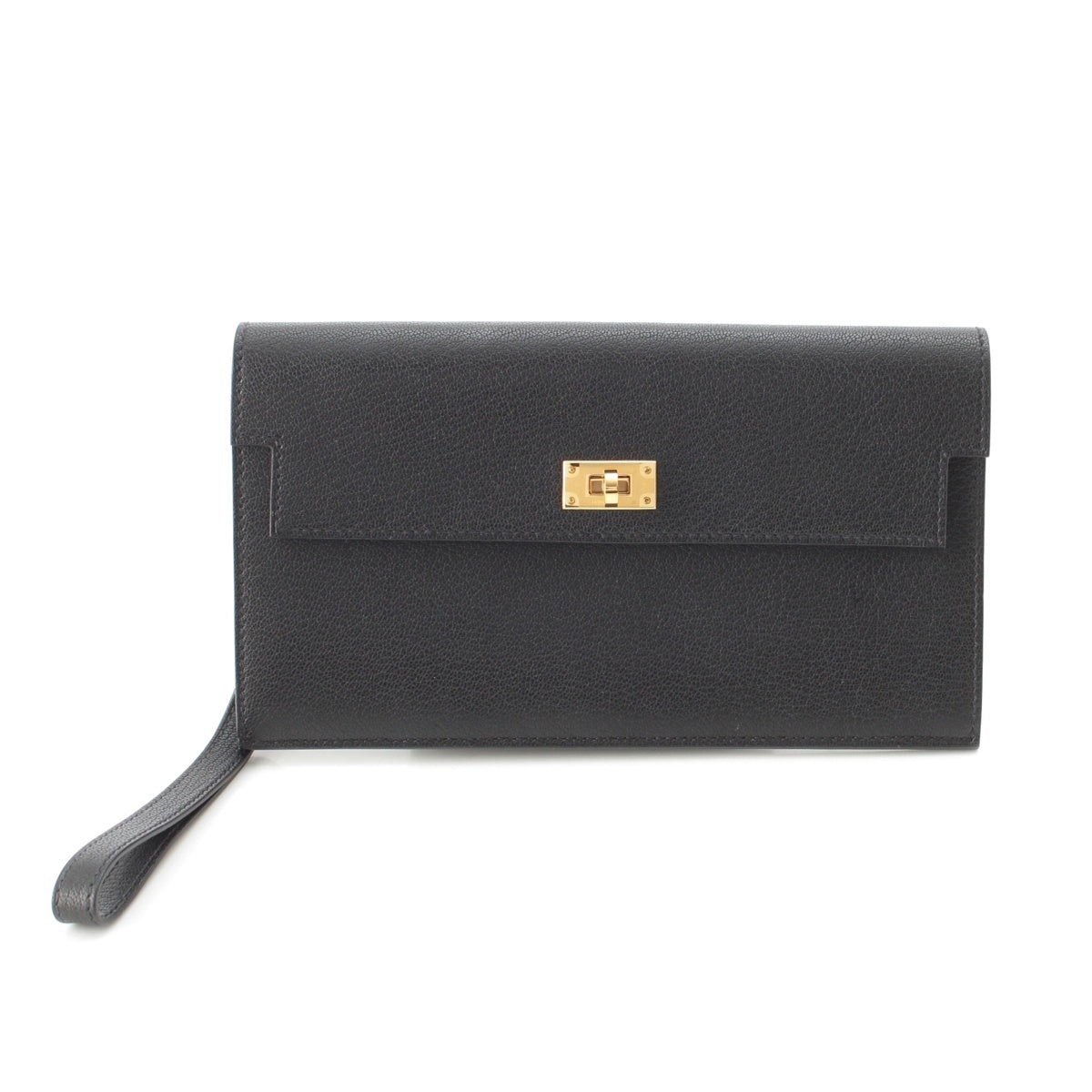 HERMES Kelly Pocket Long Chevre Shamquilla Purse Wallet black