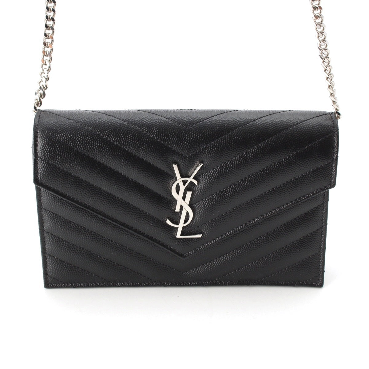 SAINT LAURENT Cassandra leather Envelope Chain Wallet Shoulder Bag 857605 black