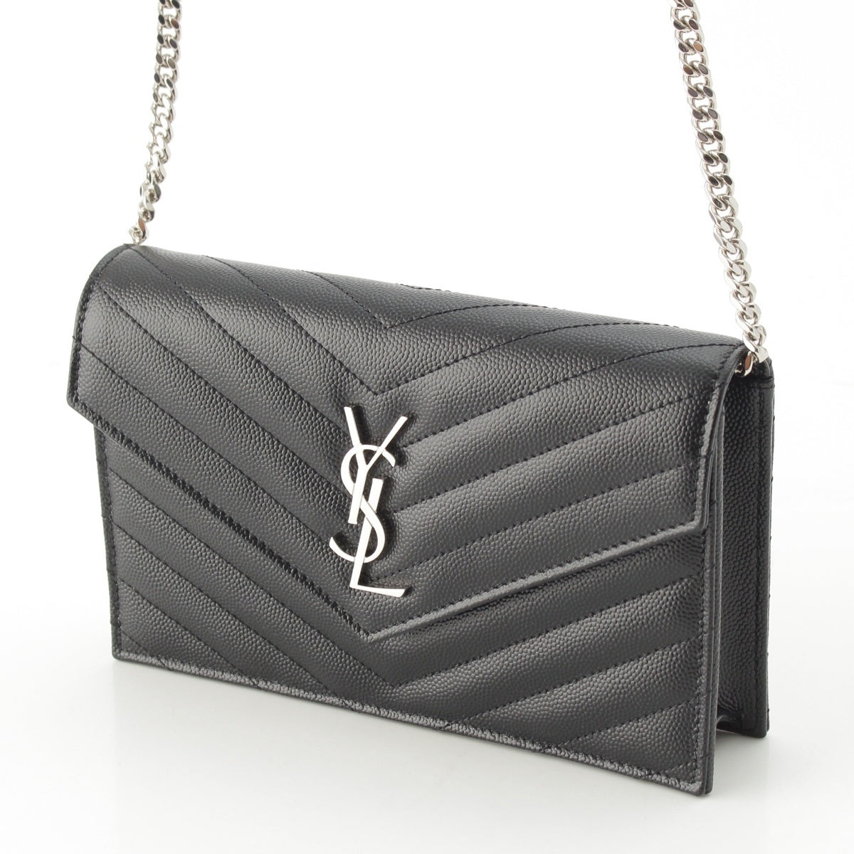 SAINT LAURENT Cassandra leather Envelope Chain Wallet Shoulder Bag 857605 black