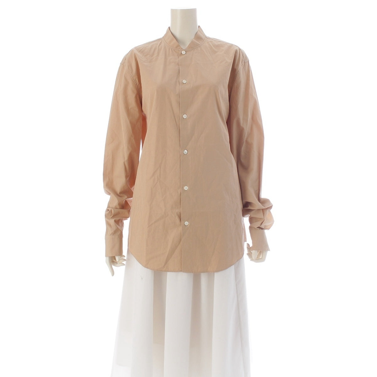 HERMES cotton Serie buttons Long sleeve shirt beige 40