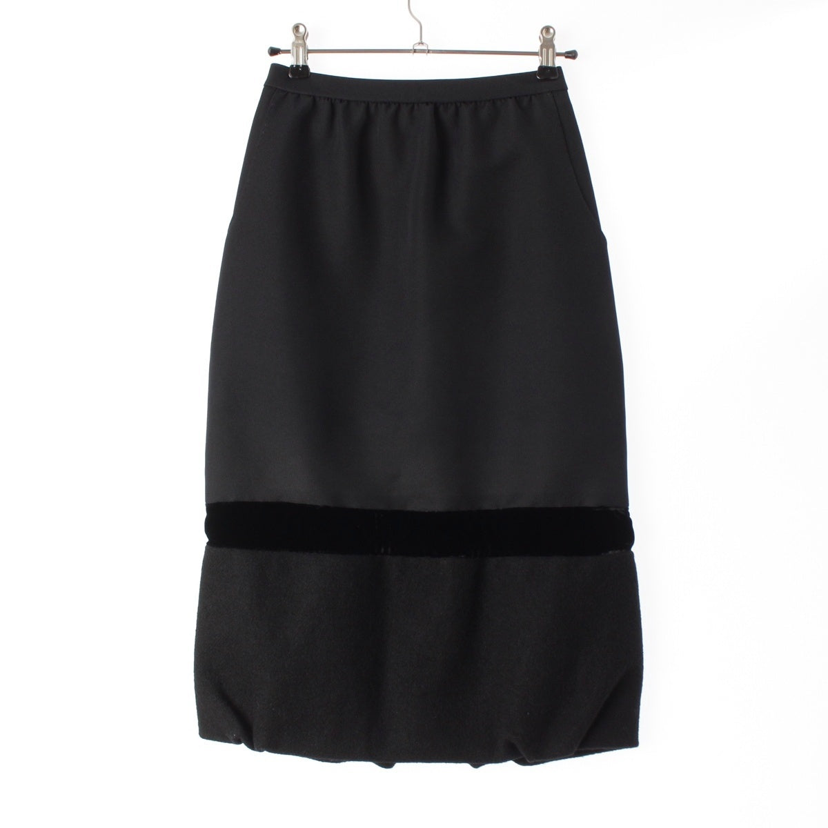 LOUIS VUITTON Polyester wool Velour trim, tight balloon dress skirt RW062B WJSK33PJR black 34
