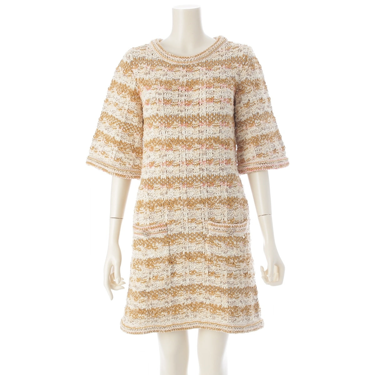 CHANEL tweed Gripoa Mix Knit one piece P50843 beige 36