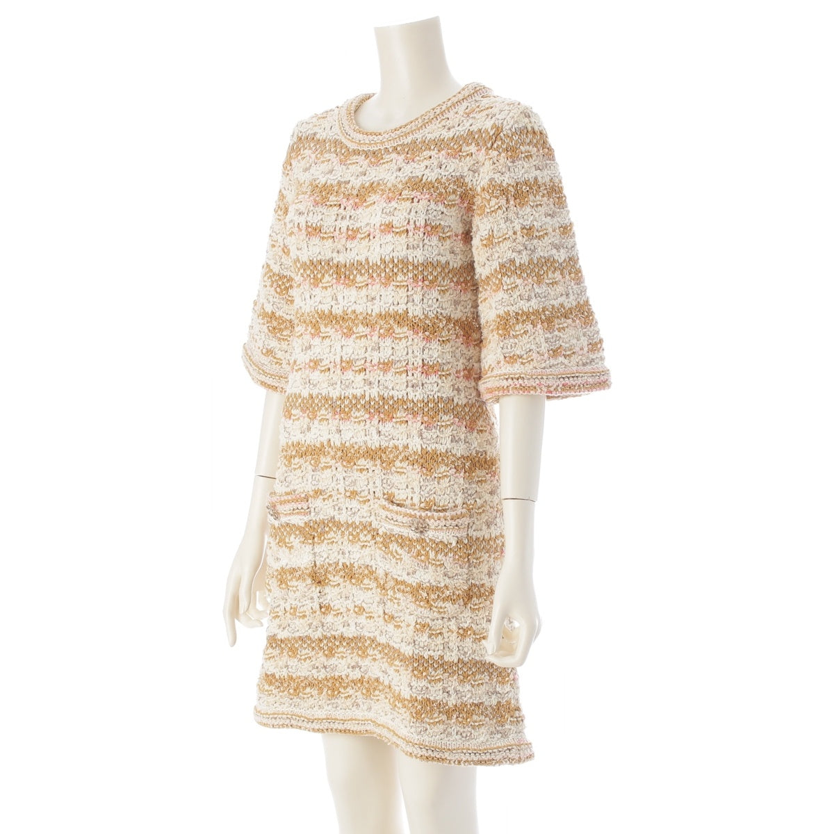 CHANEL tweed Gripoa Mix Knit one piece P50843 beige 36