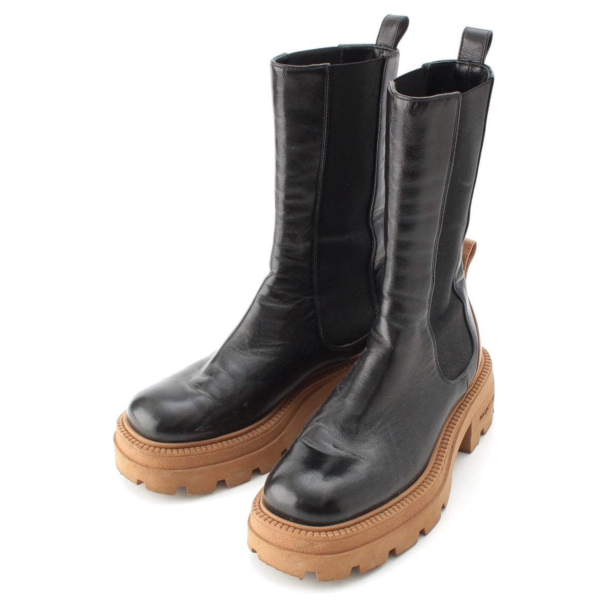 Sergio Rossi Logo Side Gore boots shoes A99950 Black beige 36.5