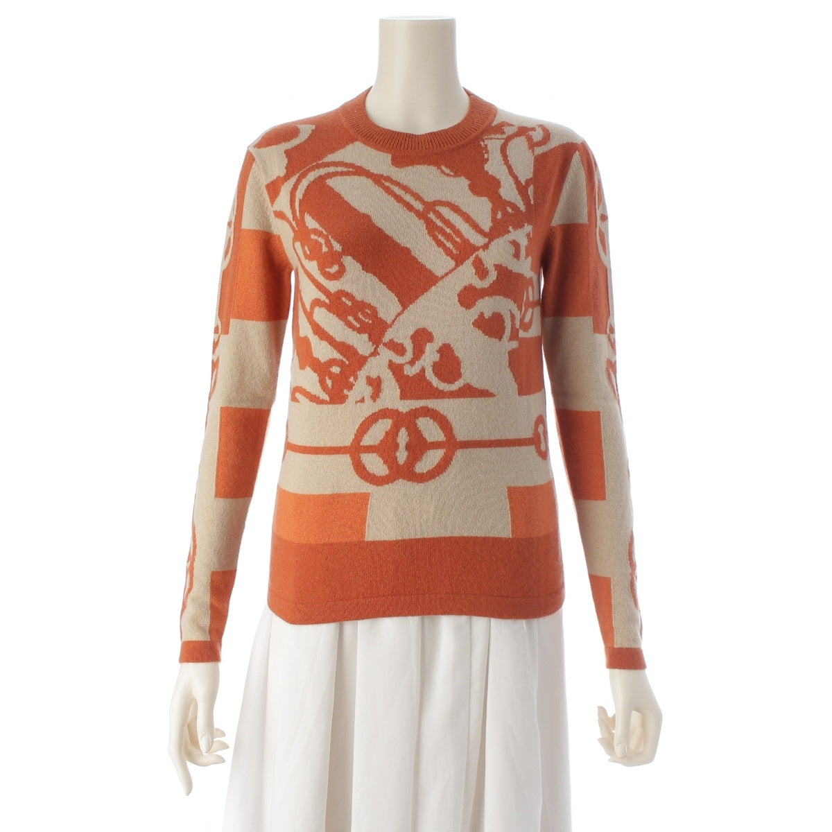 HERMES Cliquetis tops cashmere Crew neck knit sweater 2E2613D2 Orange beige 34