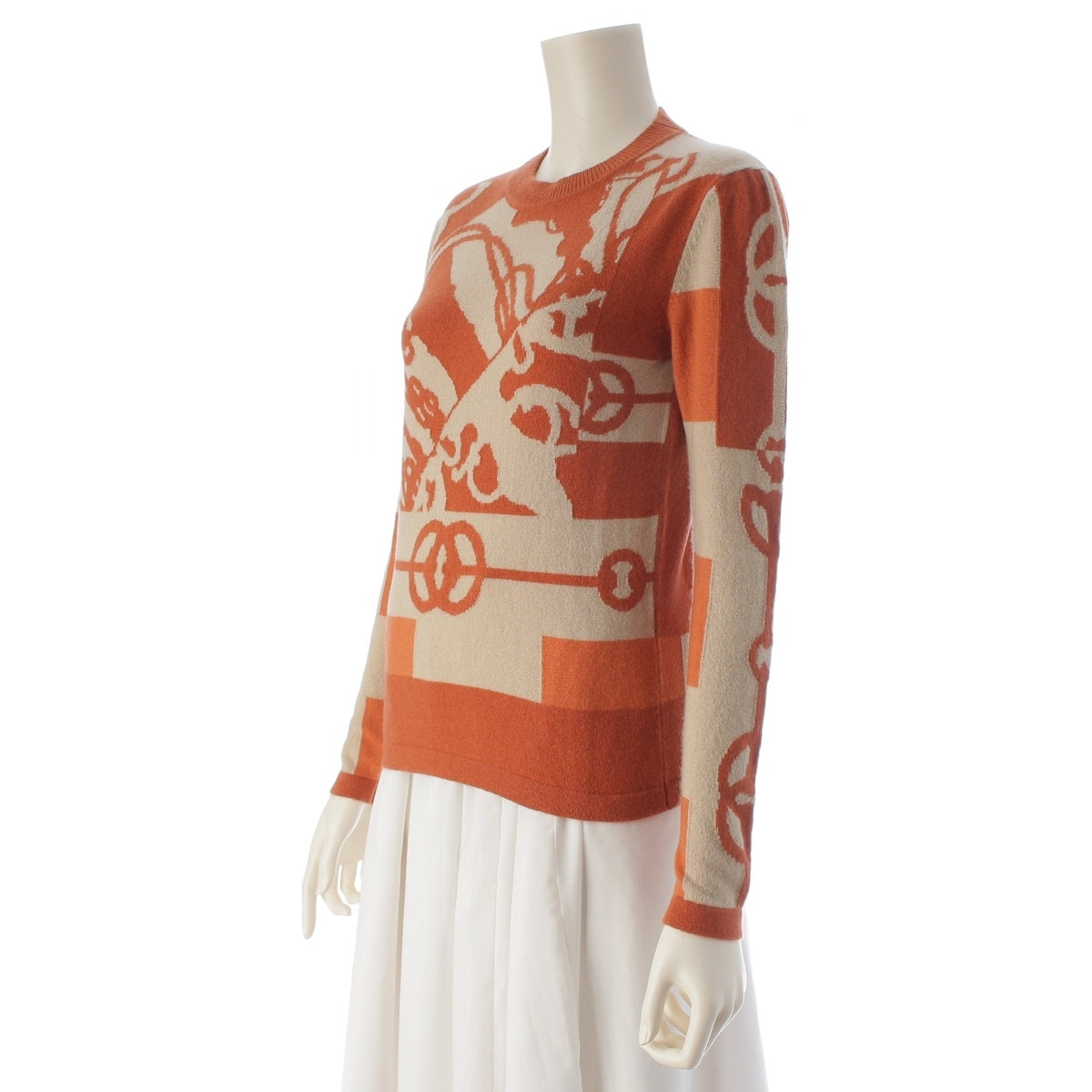 HERMES Cliquetis tops cashmere Crew neck knit sweater 2E2613D2 Orange beige 34