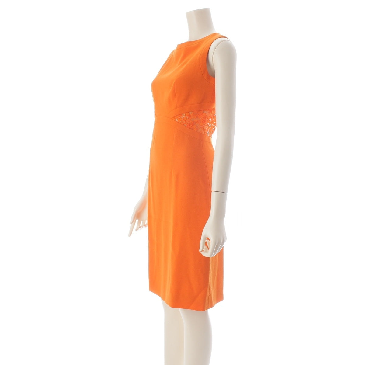 Christian Dior wool Waist lace cutout back zip crew neck sleeveless one piece dress 4C21646A1122 Orange F34