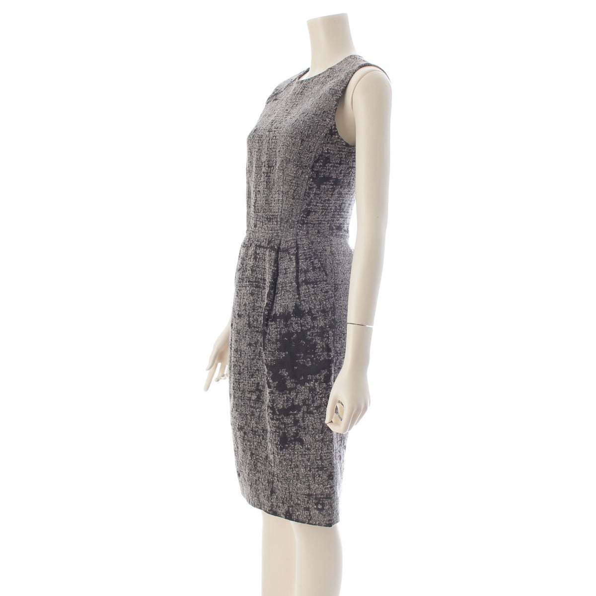 PRADA linen tweed sleeveless one piece dress P370A dark gray black 38