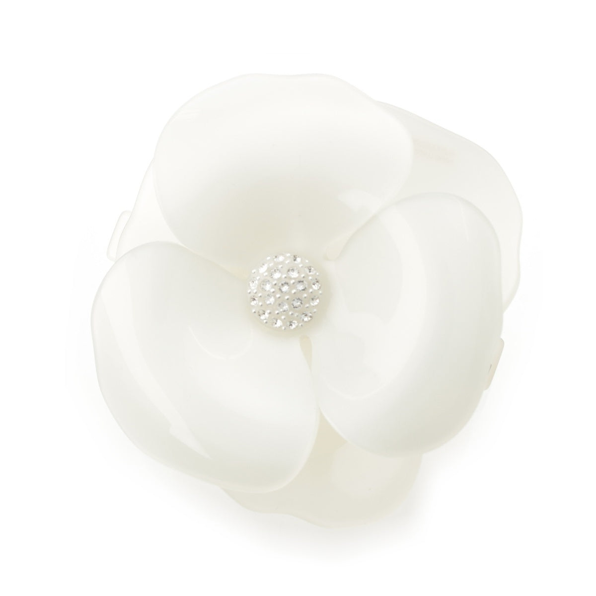 Alexandre de Paris acetate Camellia barrette with rhinestones hair accessory Barrette white