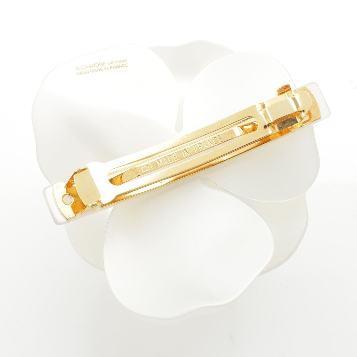 Alexandre de Paris acetate Camellia barrette with rhinestones hair accessory Barrette white