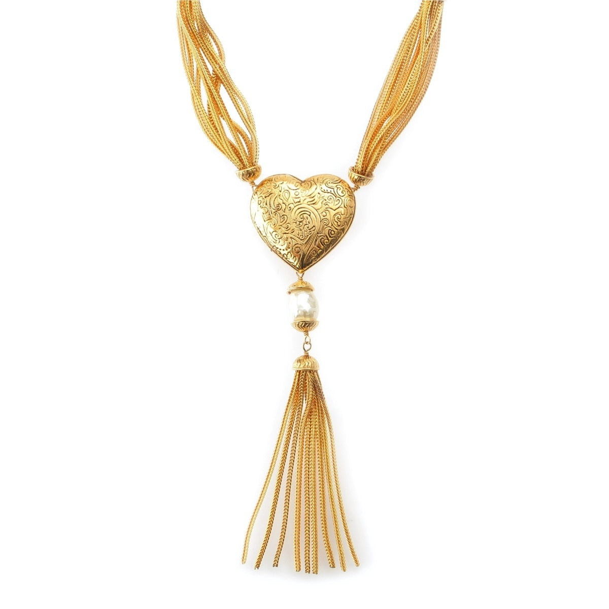 YVES SAINT LAURENT Heart Fringe Pearl Necklace Accessories gold