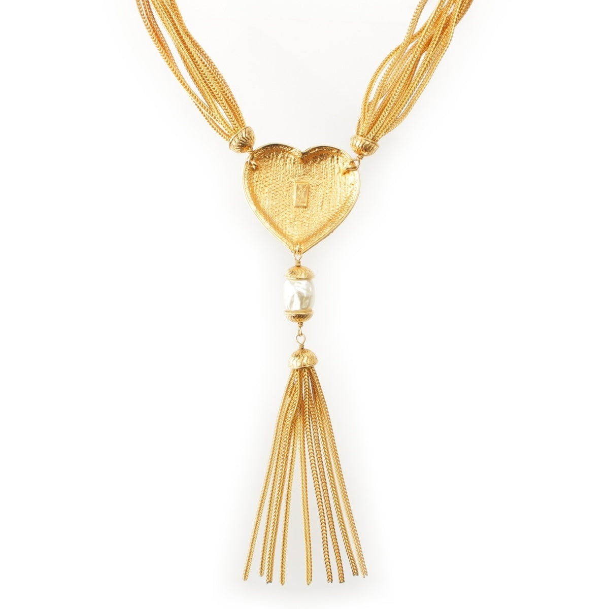 YVES SAINT LAURENT Heart Fringe Pearl Necklace Accessories gold