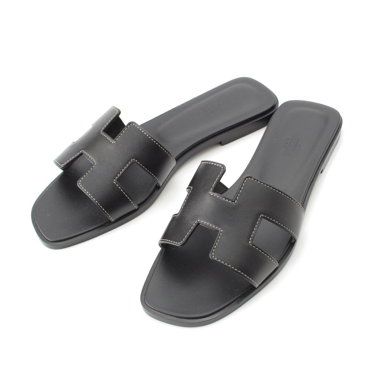 HERMES Oran leather Mule Sandals 021056Z Noir 38