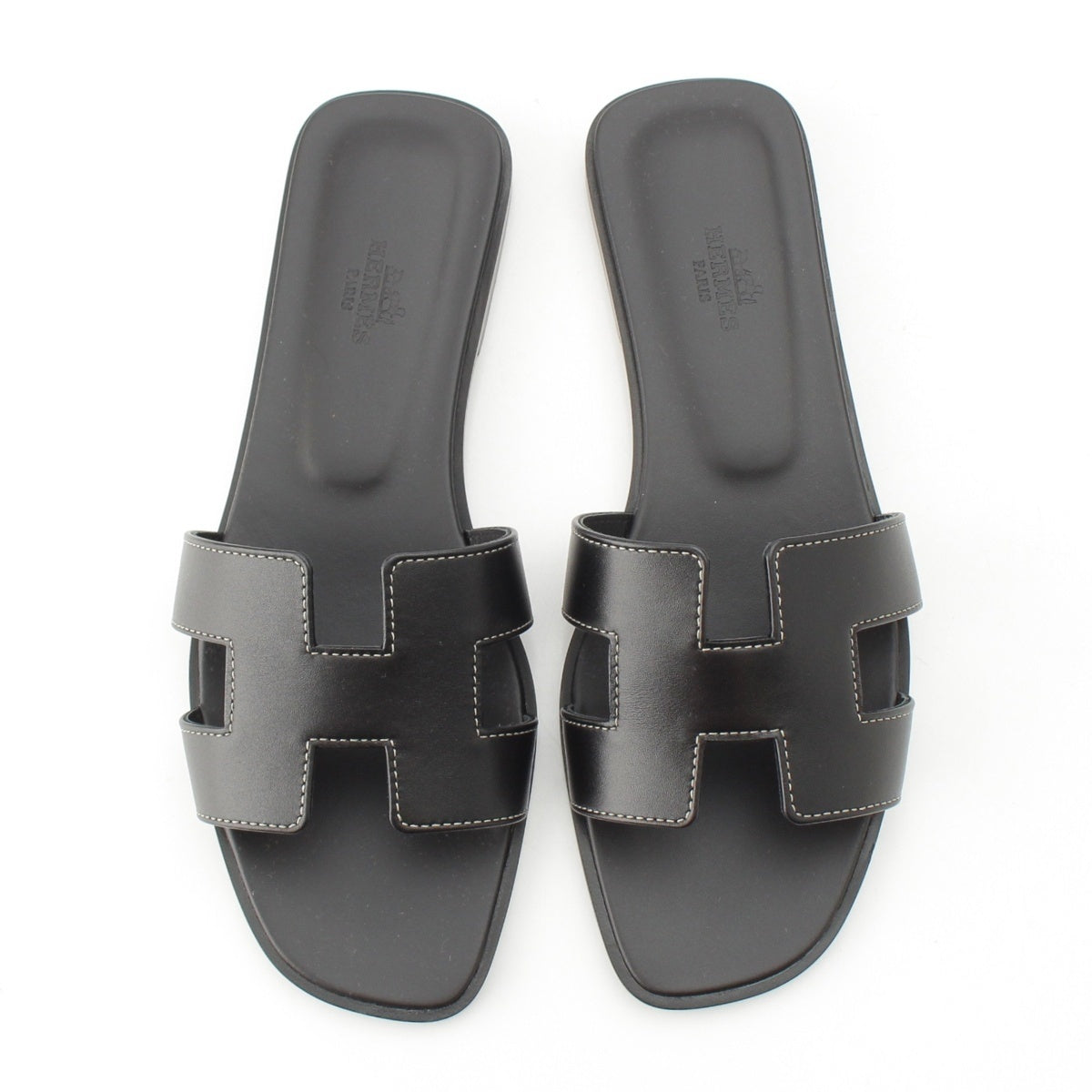 HERMES Oran leather Mule Sandals 021056Z Noir 38