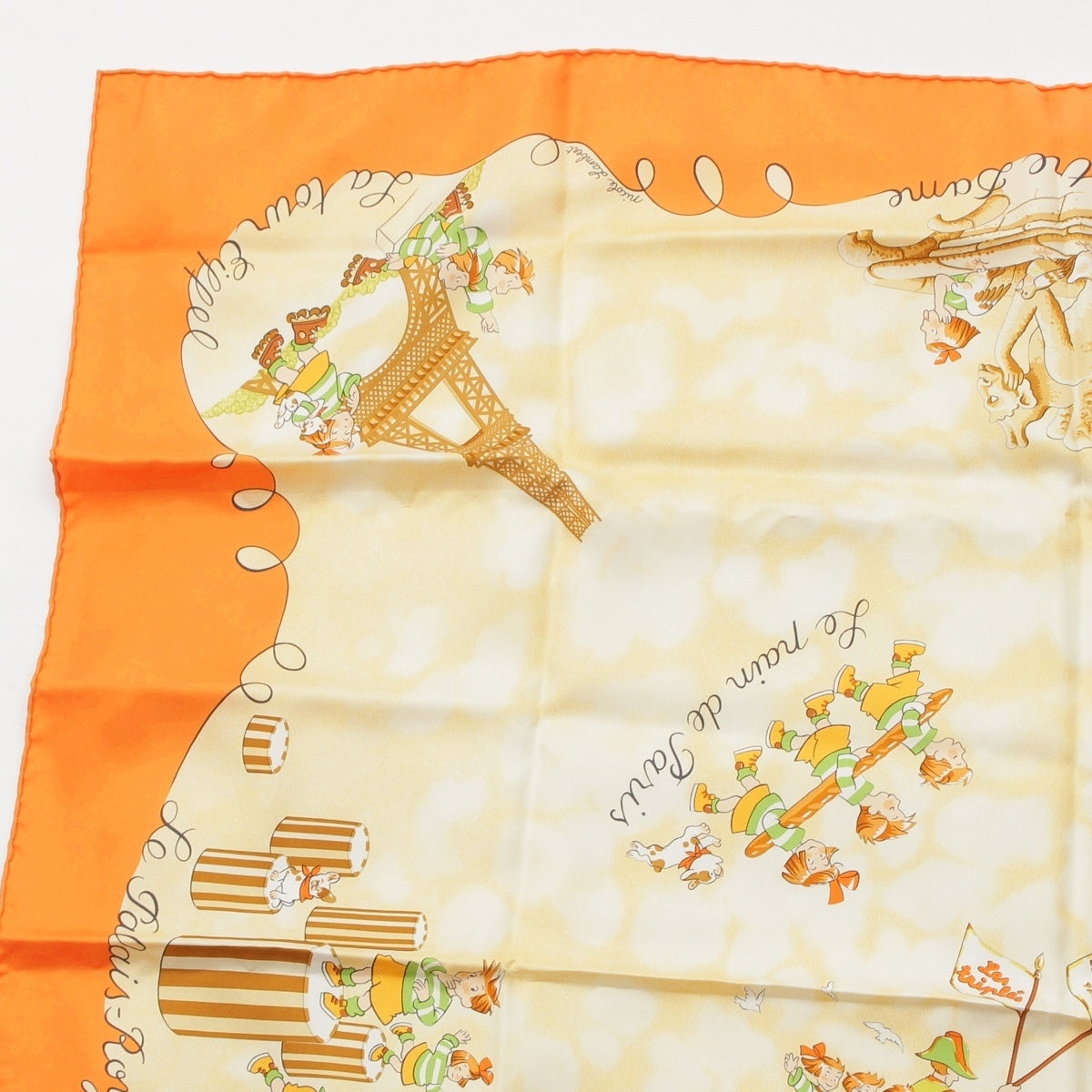 HERMES Carre 90 silk The Triplets of Paris scarf Orange