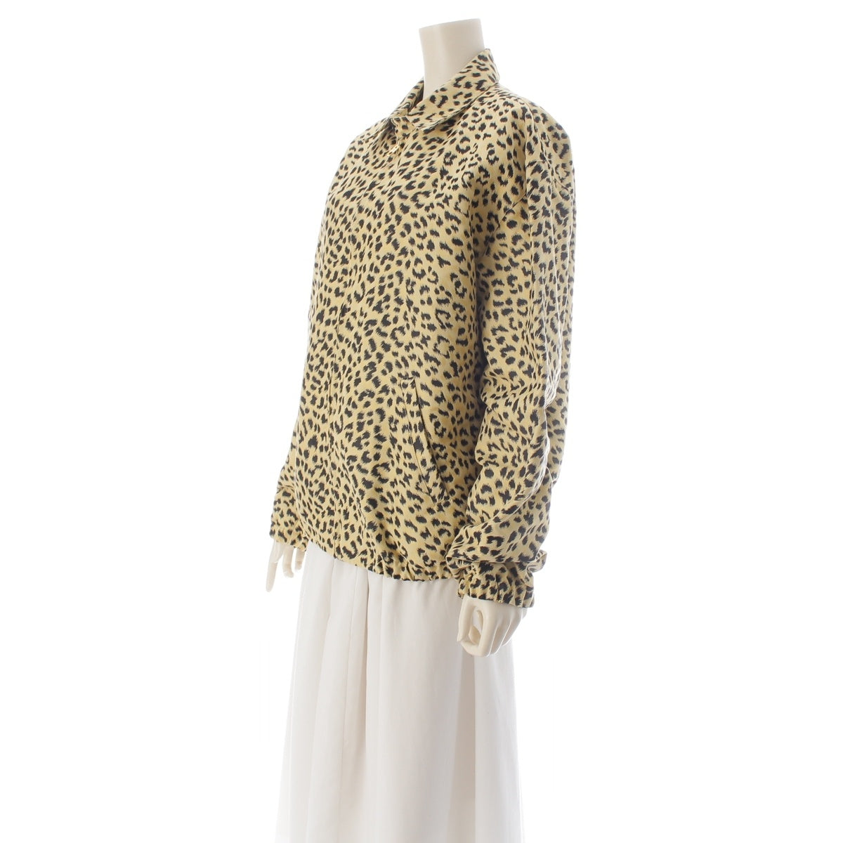 GUCCI Leopard Jacquard Zip-Up Jacket Logo embroidery 630483 Beige Black 44