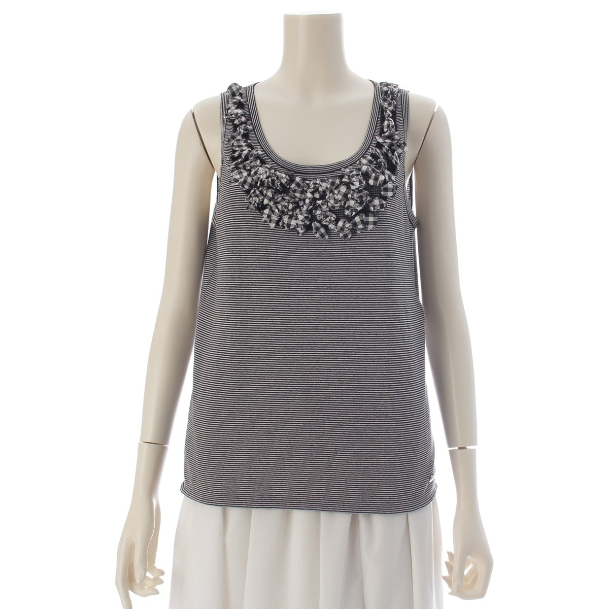 CHANEL COCO Button border Tank top P56104 Black x white 38