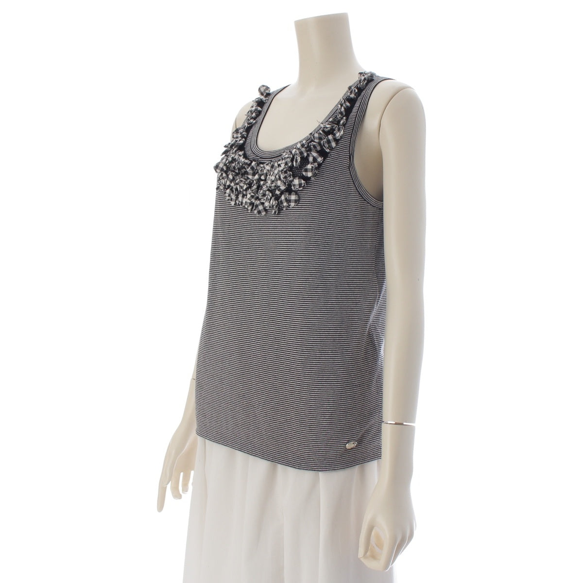 CHANEL COCO Button border Tank top P56104 Black x white 38