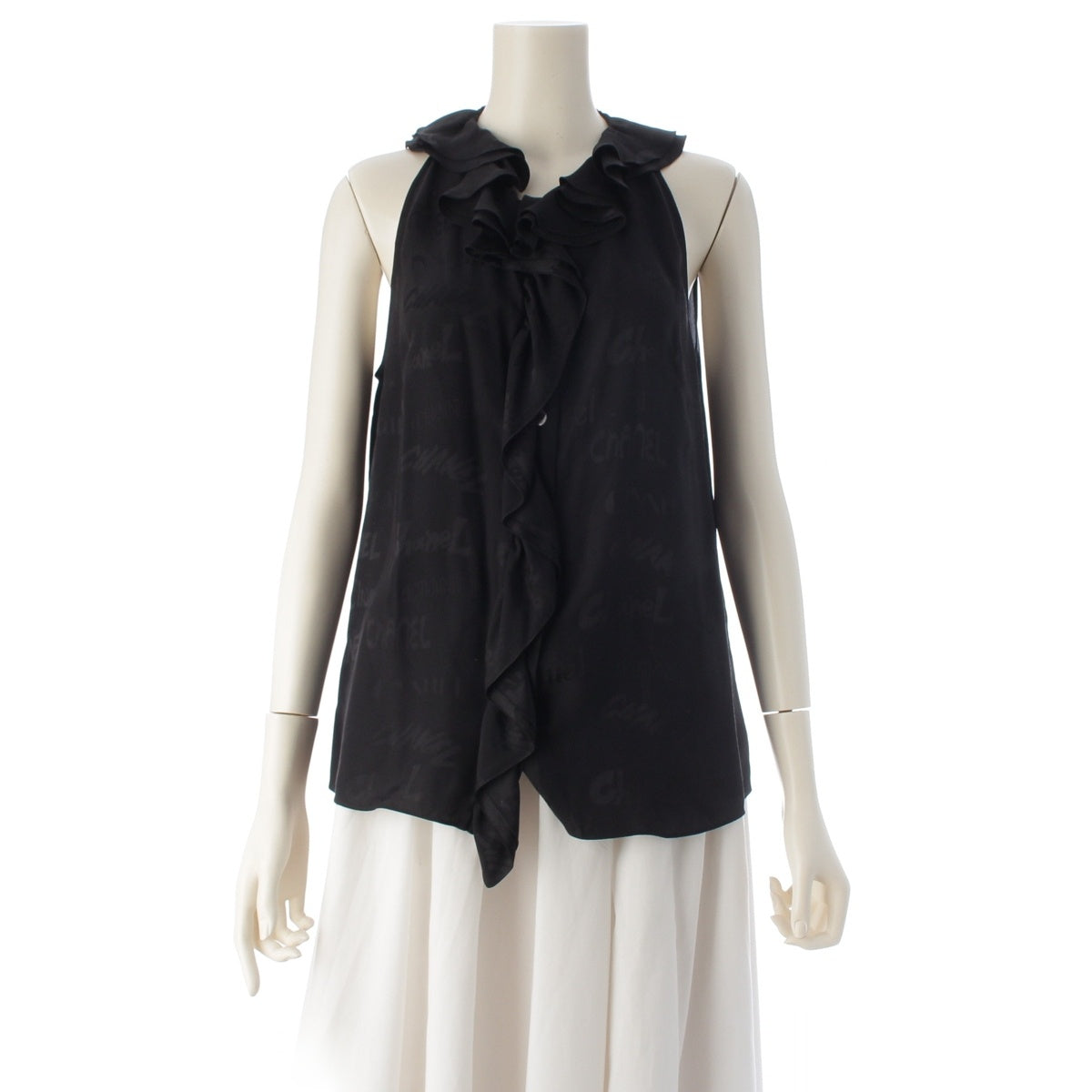 CHANEL silk Logo jacquard Tank top black 42