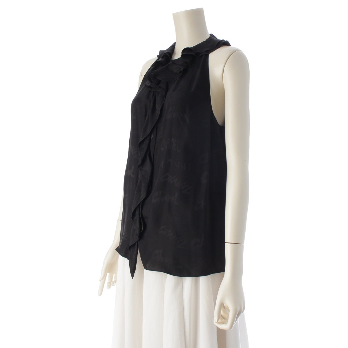 CHANEL silk Logo jacquard Tank top black 42