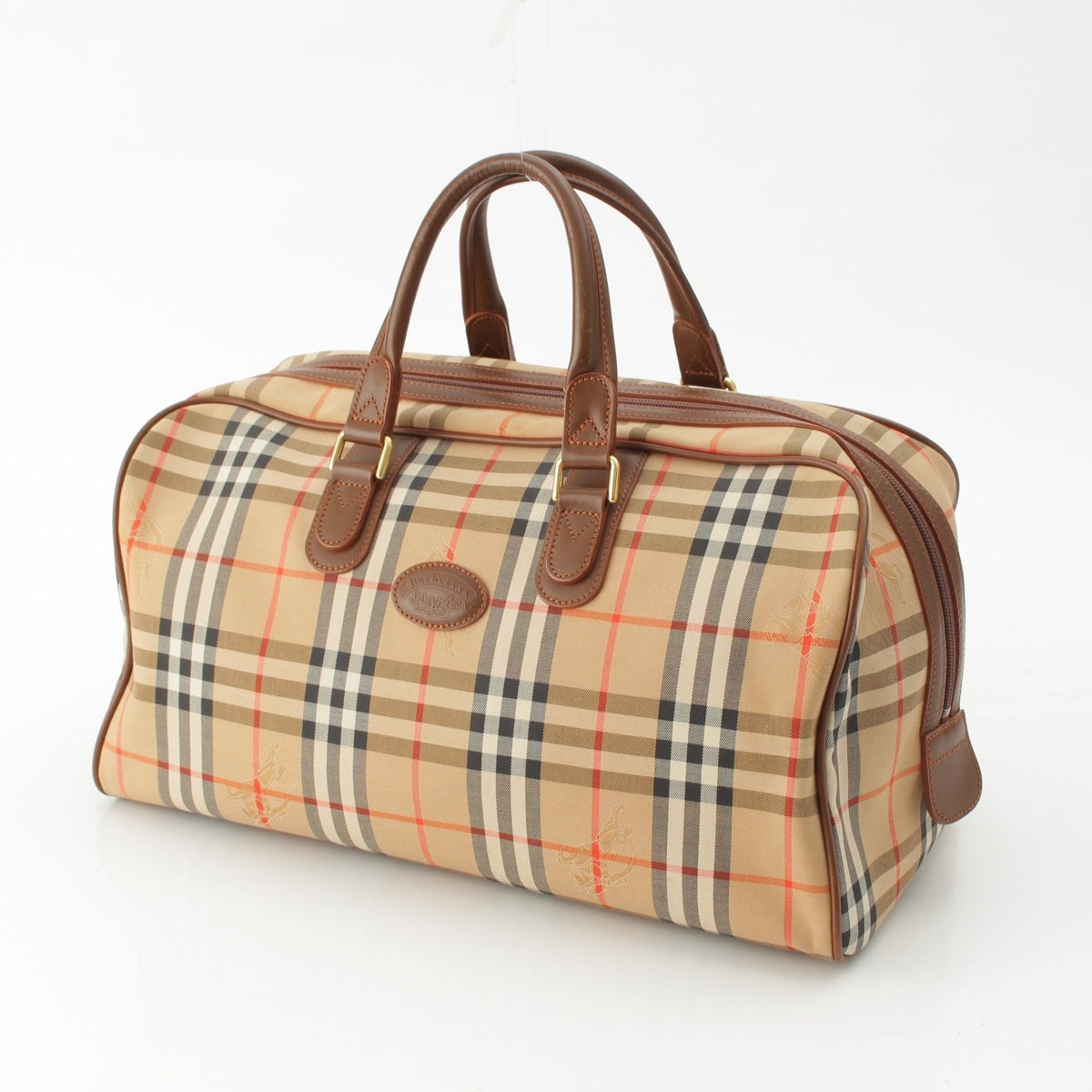 BURBERRY canvas Check Pattern Laurel Boston bag beige
