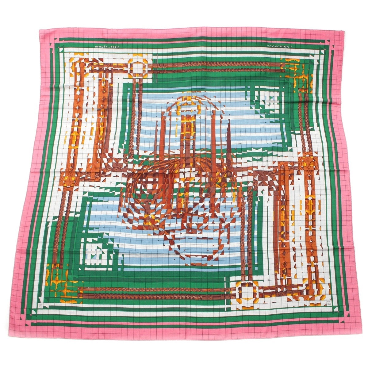 HERMES Carre Geant cashmere silk COACHING DE JA-VU scarf multicolor