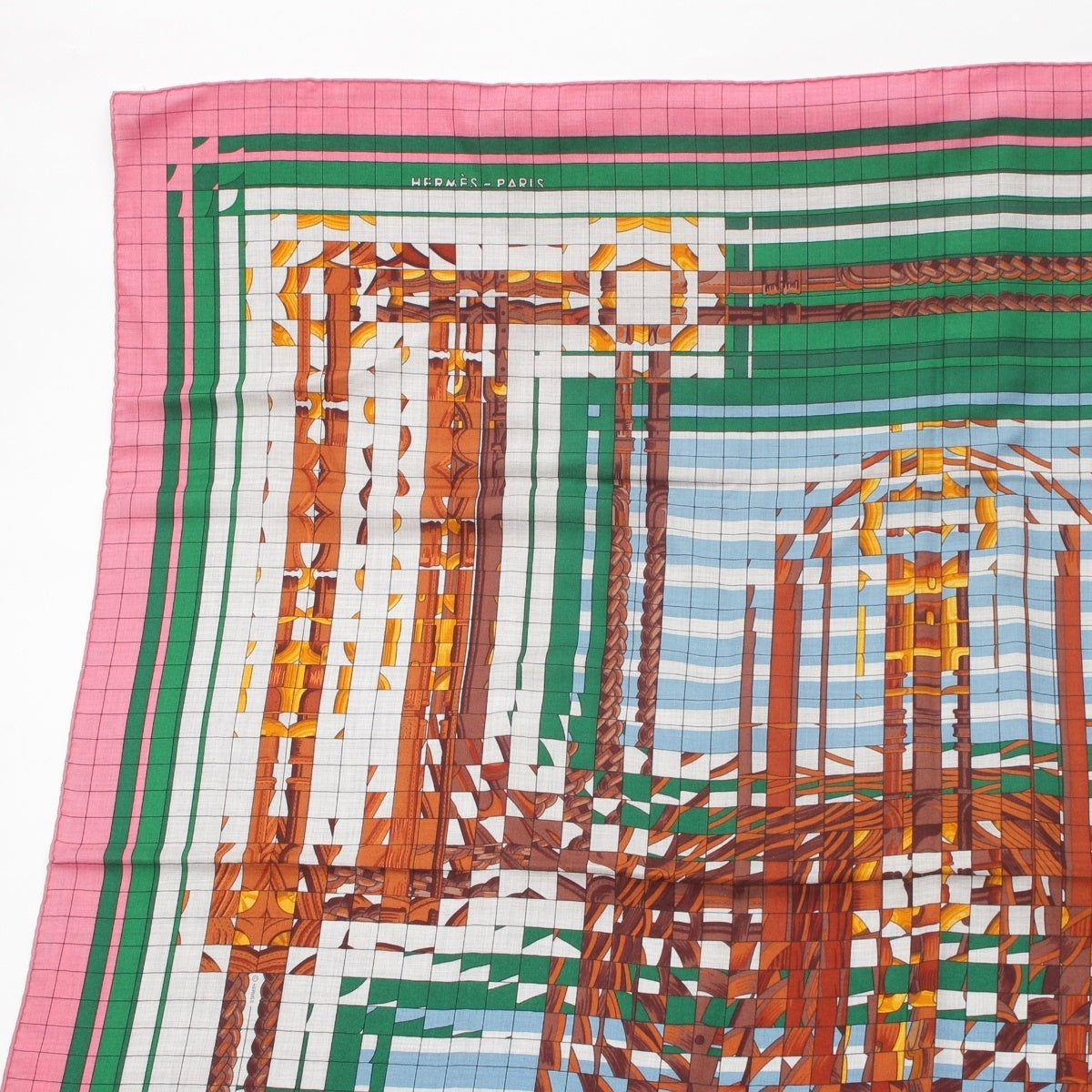 HERMES Carre Geant cashmere silk COACHING DE JA-VU scarf multicolor