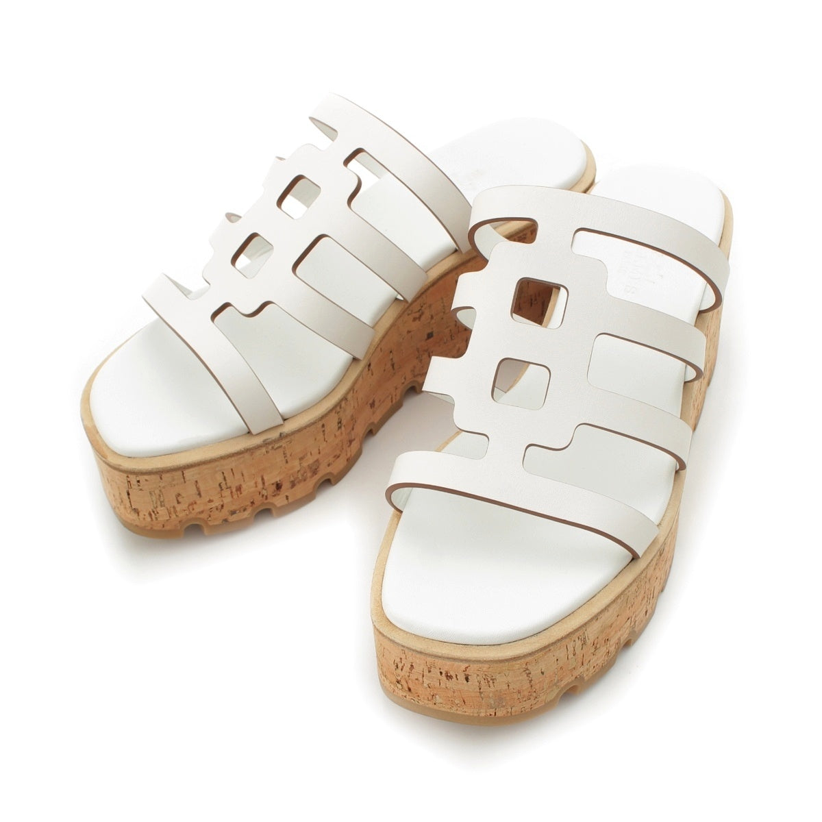 HERMES Isabella 30 ISABELLA 30 Leather cork Wedge sole Sandals 241120Z Blanc White 36