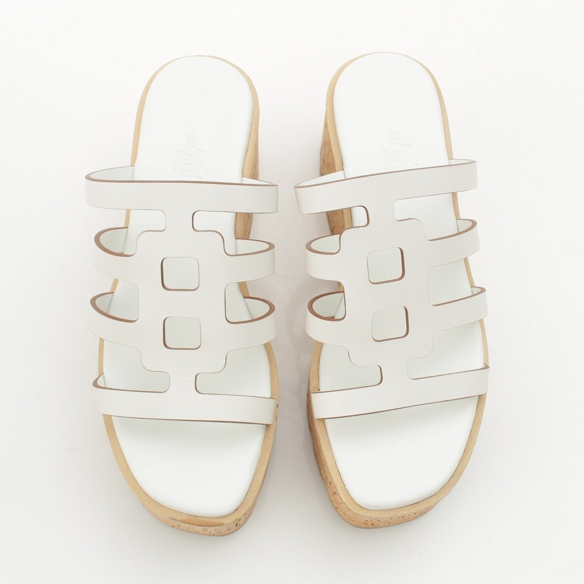HERMES Isabella 30 ISABELLA 30 Leather cork Wedge sole Sandals 241120Z Blanc White 36