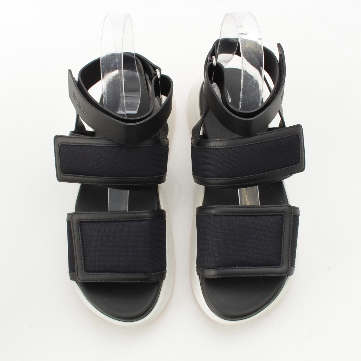 HERMES Geek leather Mesh Velcro Strap Sports Sandals RG231219Z black 37
