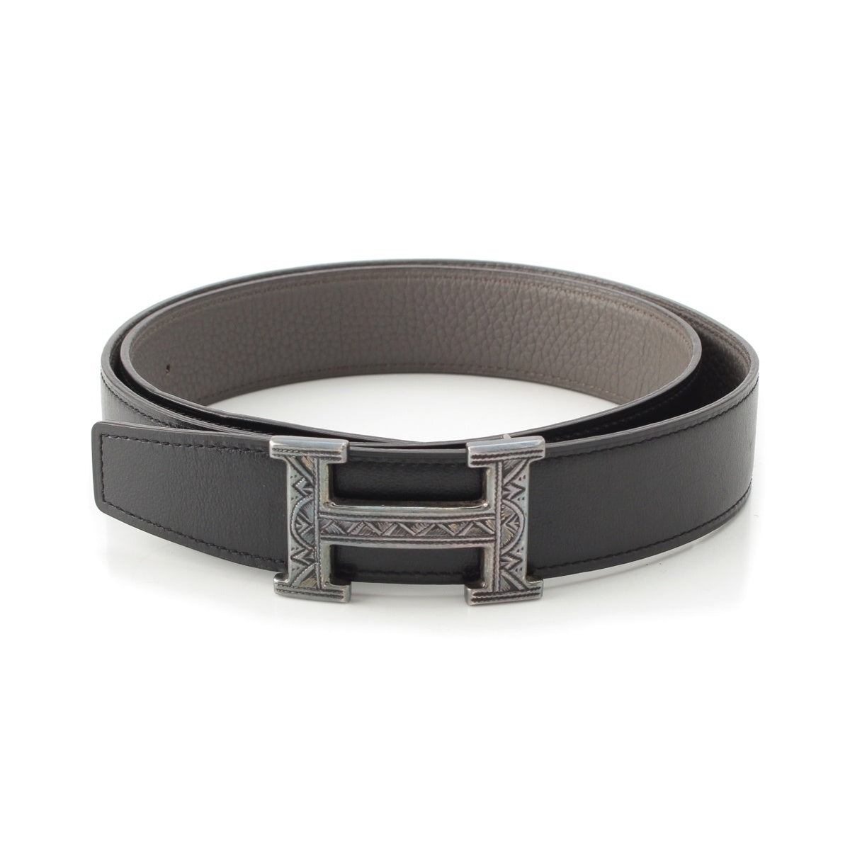 HERMES Constance Touareg Reversible H belt Black Grey 85