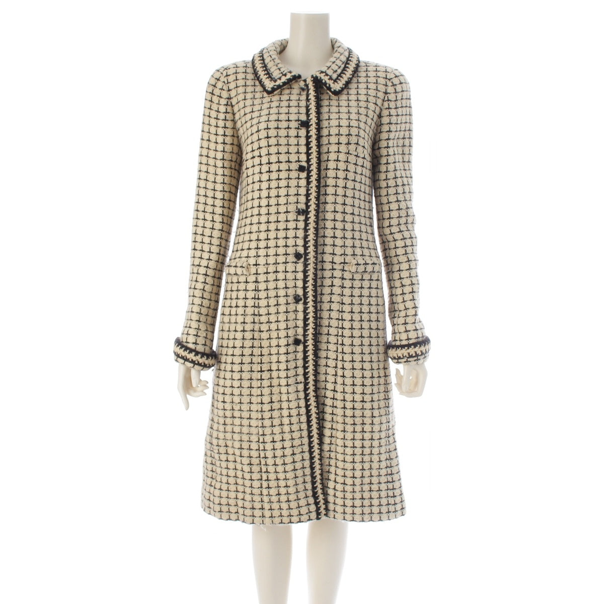 CHANEL wool COCO Mark Button Tweed coat outer P16301 White black 38