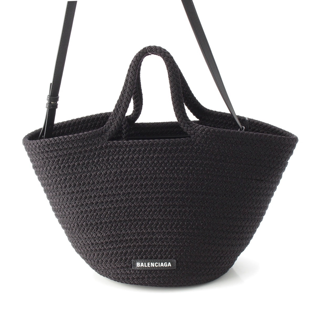 BALENCIAGA IBIZA Medium Raffia Basket, 2-way Shoulder Bag Handbag 695611 black