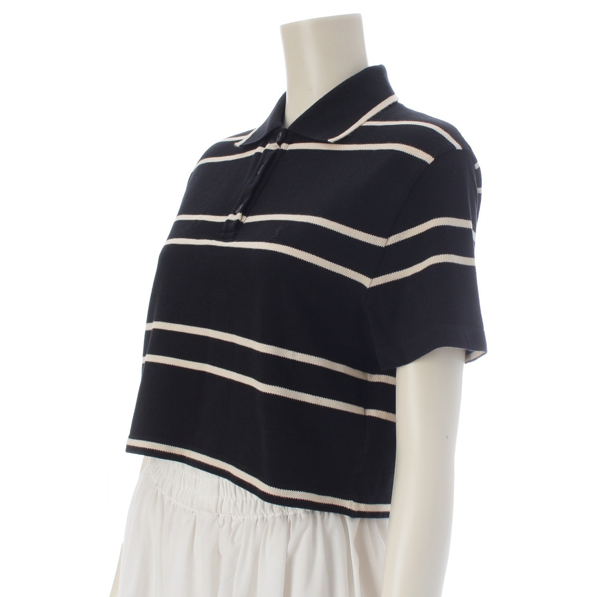 SAINT LAURENT cotton Bordered embroidered logo short-sleeved shirt Polo shirt tops 743666 Black x beige S