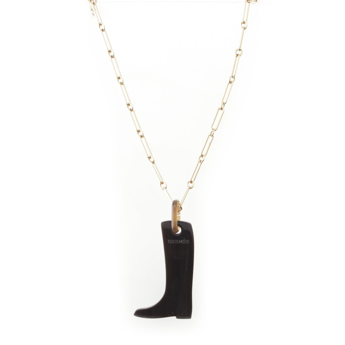 HERMES Cavalier Buffalo horn lacquer GM Boots motif Necklace Navy blue