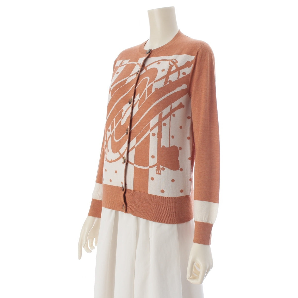 HERMES CLIC CLAC <html>
 
 <body>
 シルク カシミヤ Serie button cardigan Tops knit Orange and off-white tones 34