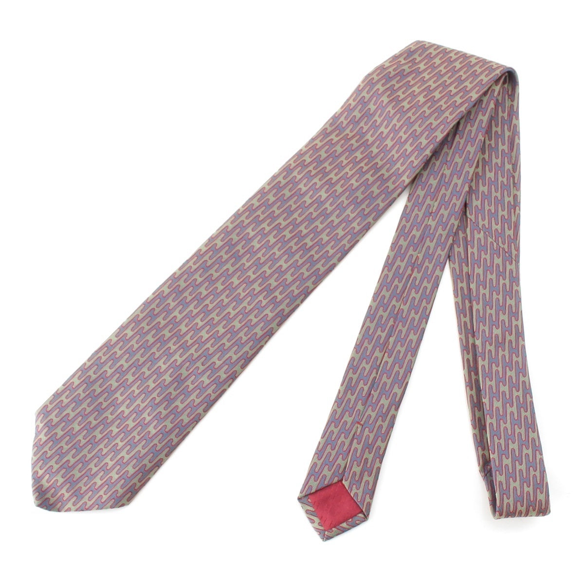 HERMES silk All-over wave pattern tie Green Red Navy