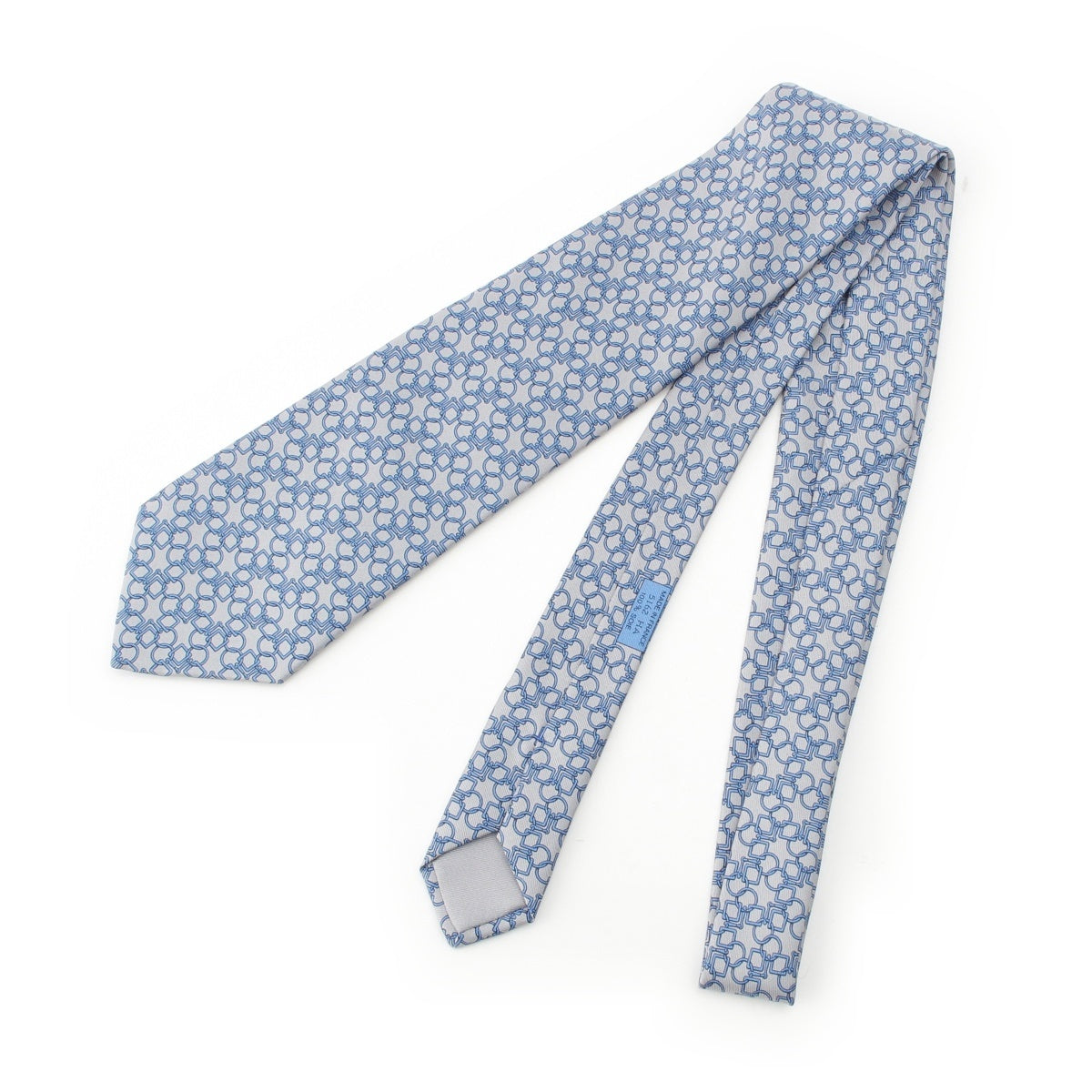 HERMES silk Overall handle tie Gray Blue