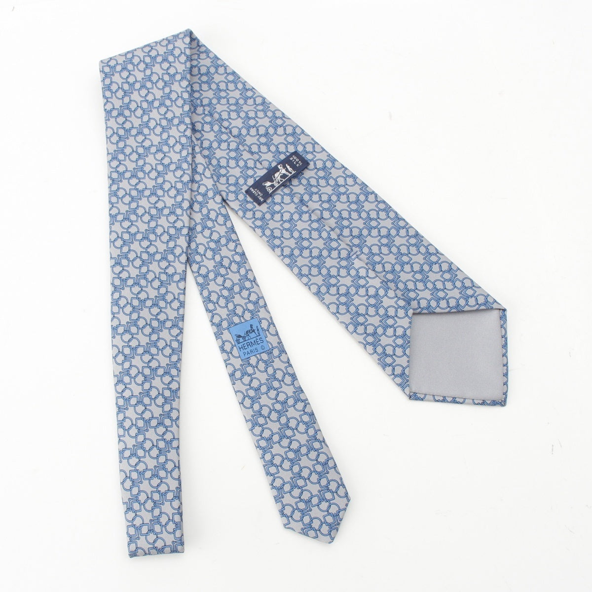 HERMES silk Overall handle tie Gray Blue