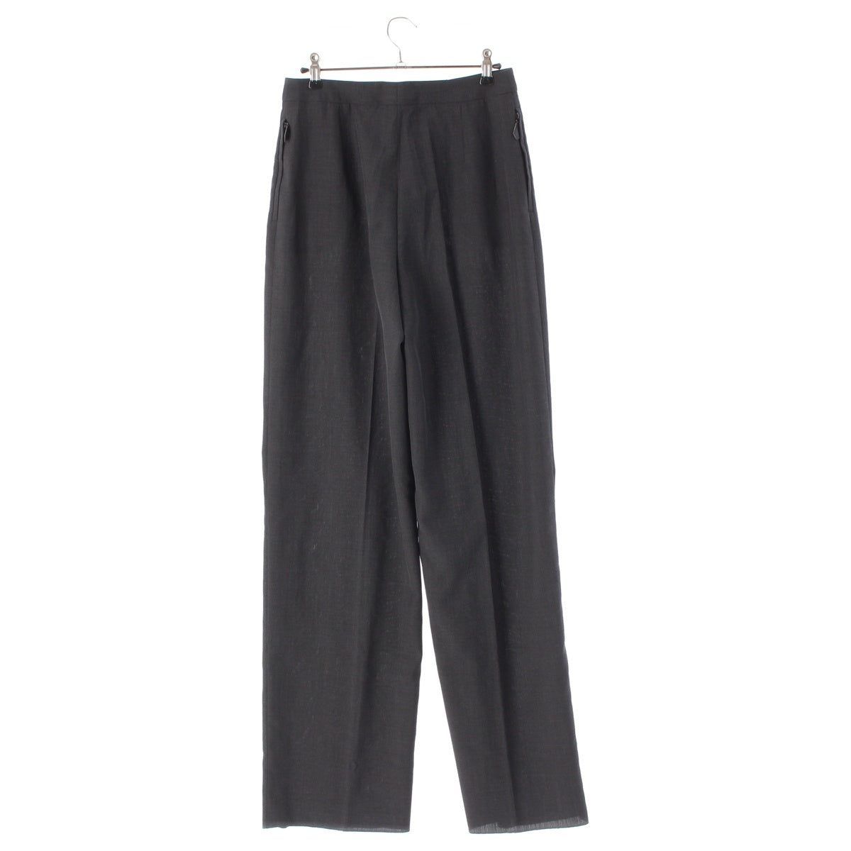HERMES Margiela period Wool silk Wide slacks with leather zip charm Pants gray 38