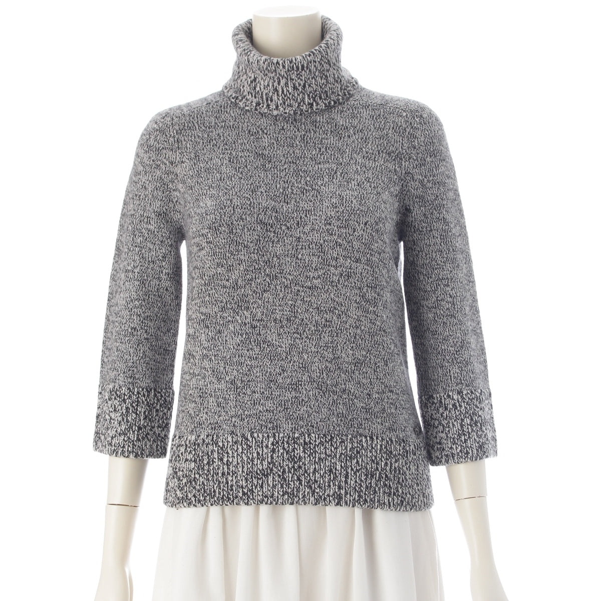 CHANEL cashmere Melange turtleneck sweater P52826 White black 34
