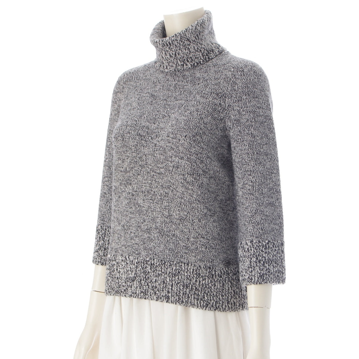 CHANEL cashmere Melange turtleneck sweater P52826 White black 34