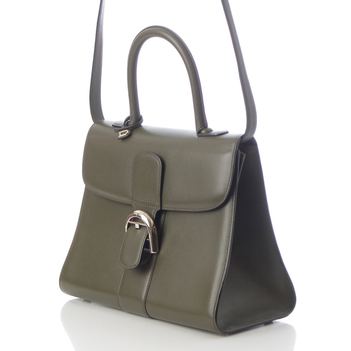 Delvaux Brillon MM Box scarf 2way Handbag olive green